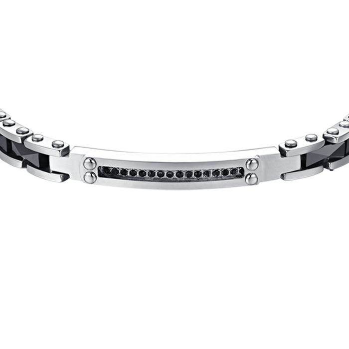 BRACCIALE UOMO IN ACCIAIO E CERAMICA NERA CON CRISTALLI NERI