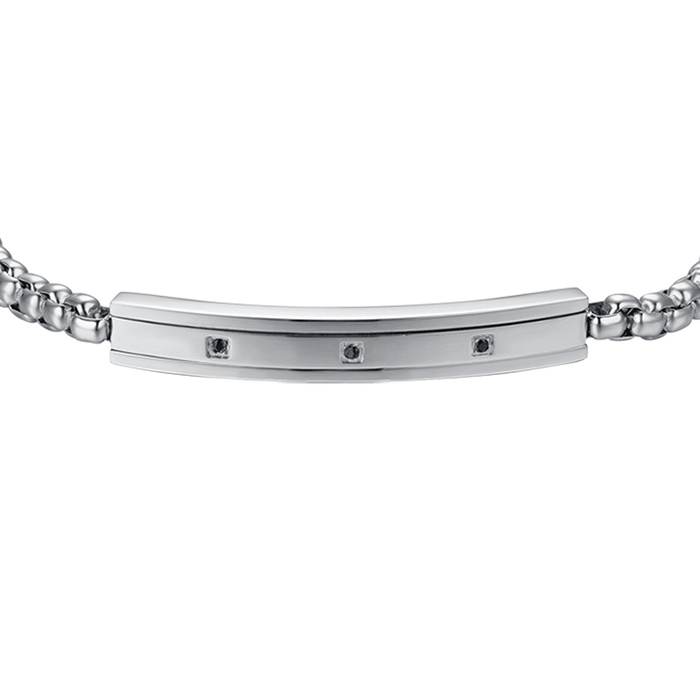 BRACCIALE UOMO IN ACCIAIO ELEMENTO CON CRISTALLI NERI