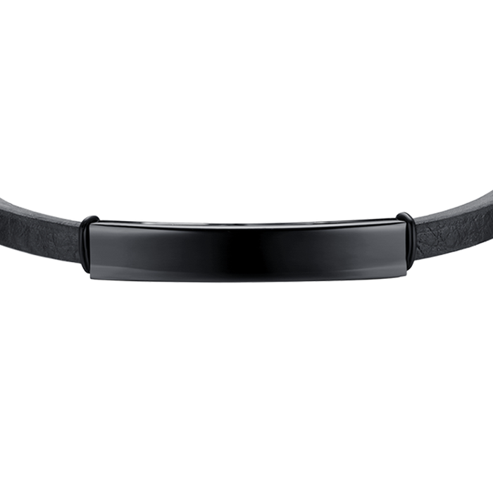 BRACCIALE UOMO IN CUOIO CON PIASTRA IN ACCIAIO IP NERO