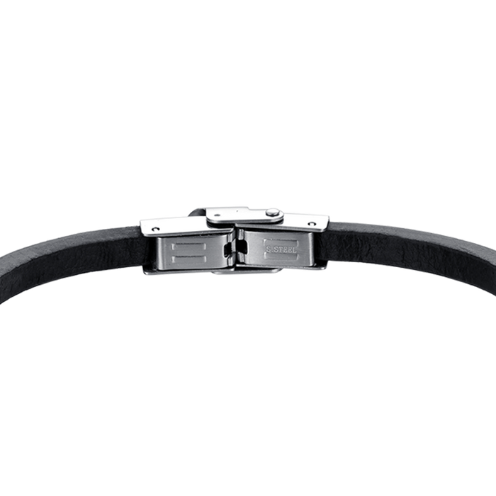BRACCIALE UOMO IN CUOIO CON PIASTRA IN ACCIAIO IP NERO