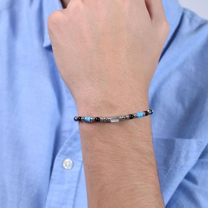 BRACCIALE UOMO IN ACCIAIO CON AGATA NERA