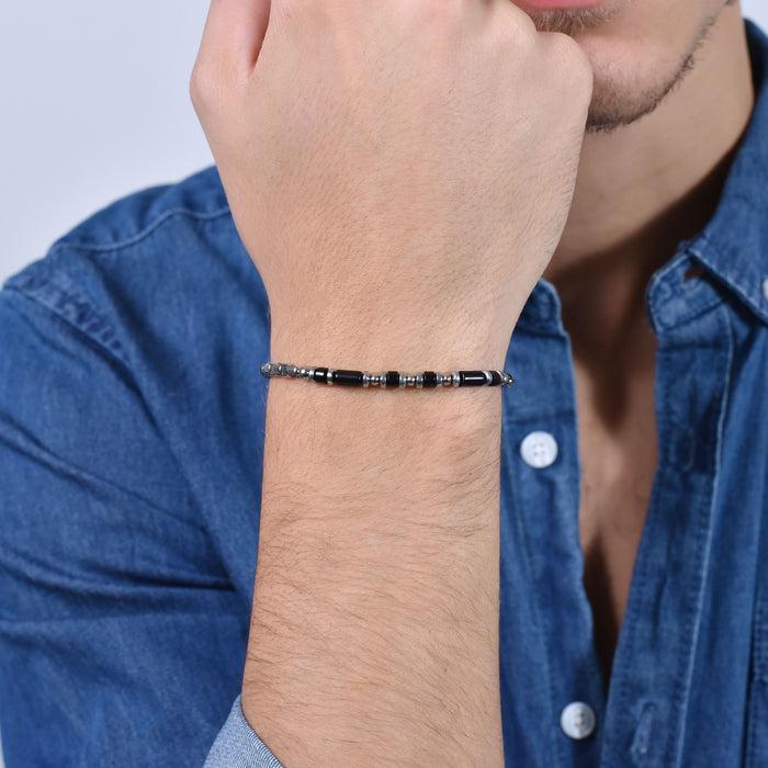 BRACELET HOMME EN ACIER AVEC AGATE NOIRE