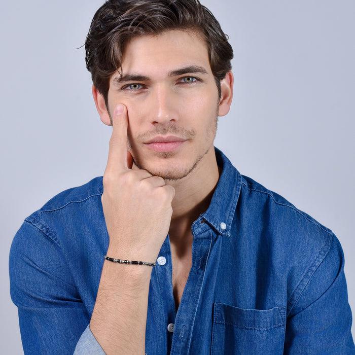 BRACELET HOMME EN ACIER AVEC AGATE NOIRE