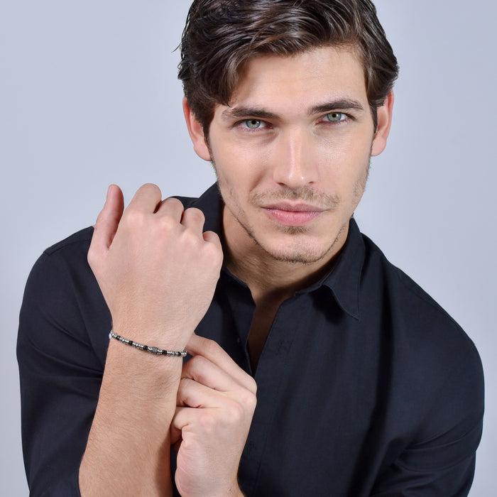 BRACCIALE UOMO IN ACCIAIO AGATA NERA ED ELEMENTI