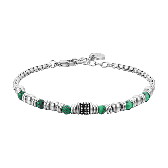 BRACELET HOMME EN ACIER AVEC MALACHITE VERTE
