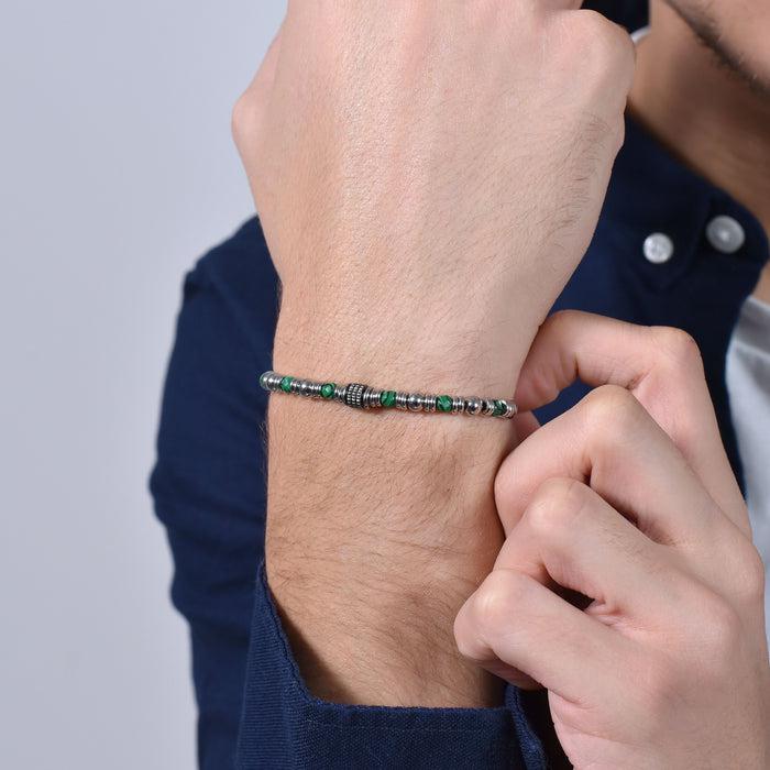 BRACELET HOMME EN ACIER AVEC MALACHITE VERTE