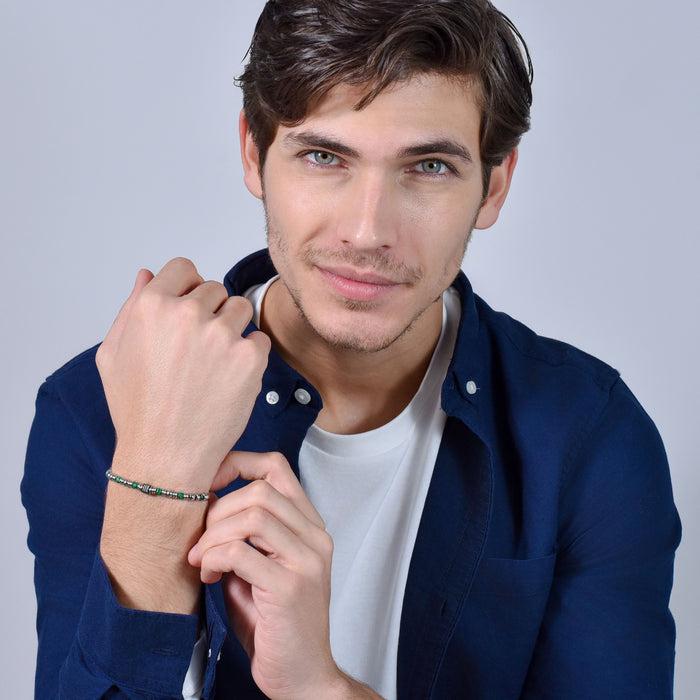BRACELET HOMME EN ACIER AVEC MALACHITE VERTE