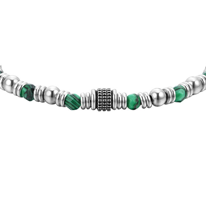 BRACELET HOMME EN ACIER AVEC MALACHITE VERTE