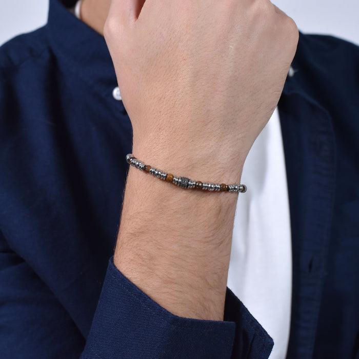 BRACELET HOMME EN ACIER AVEC PIERRES ŒIL DE TIGRE