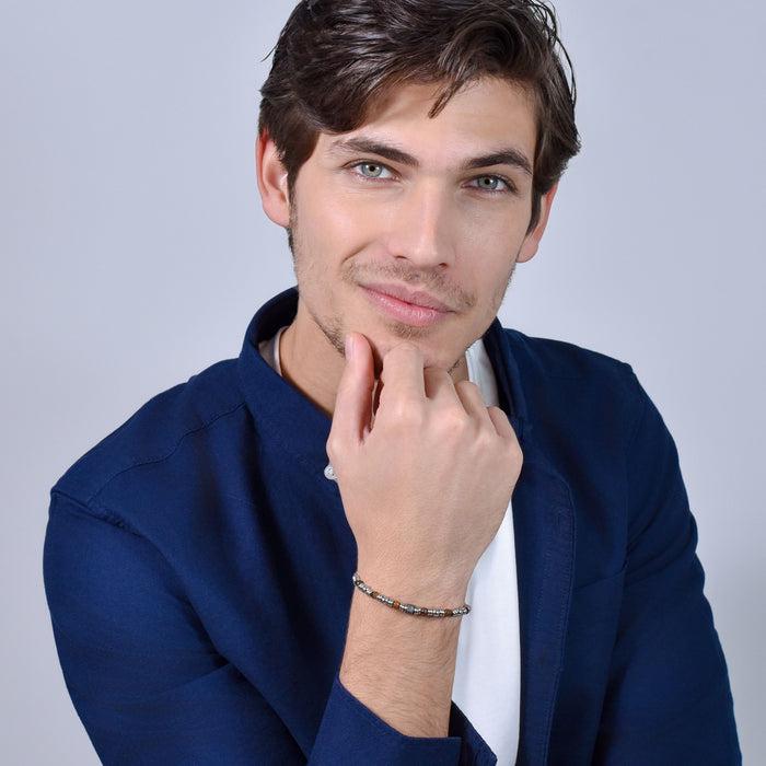 BRACELET HOMME EN ACIER AVEC PIERRES ŒIL DE TIGRE