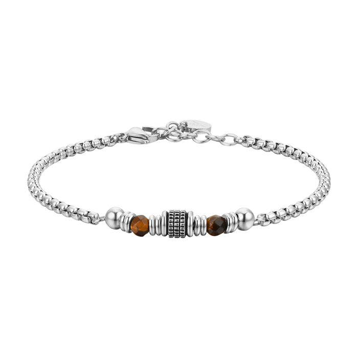 MEN'S BRACELET IN STEEL WITH TIGER'S EYE STONES