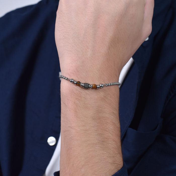MEN'S BRACELET IN STEEL WITH TIGER'S EYE STONES