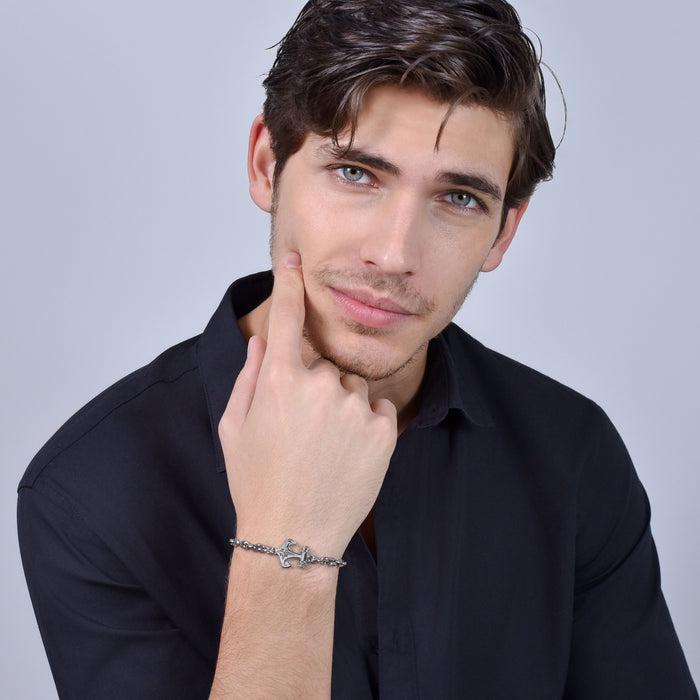 BRACELET HOMME EN ACIER ANCRE ET ROSE DES VENTS