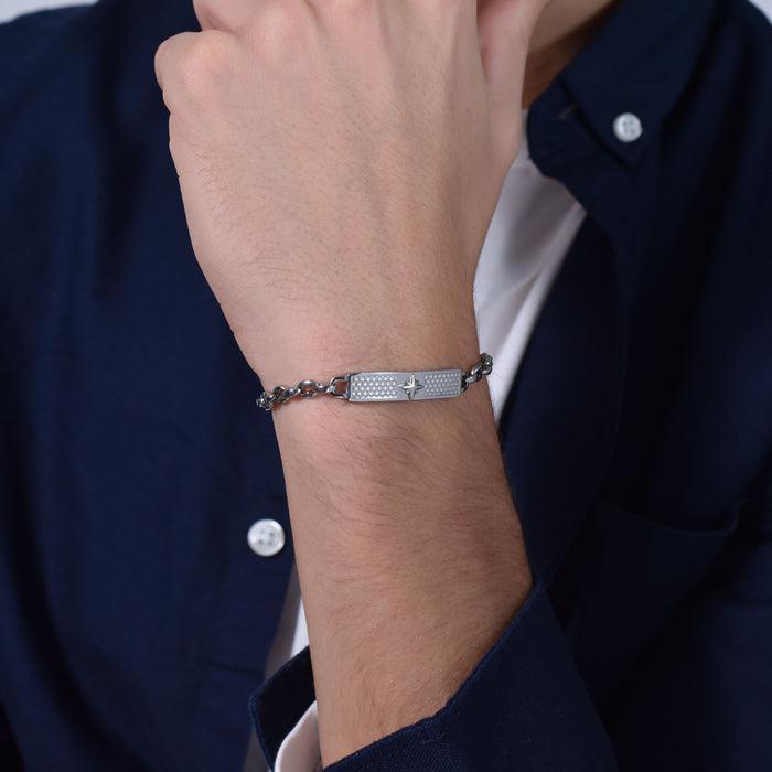 BRACELET EN ACIER POUR HOMME AVEC PLAQUE ROSE DES VENTS