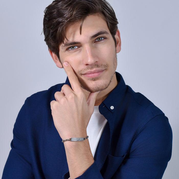 BRACELET EN ACIER POUR HOMME AVEC PLAQUE ROSE DES VENTS