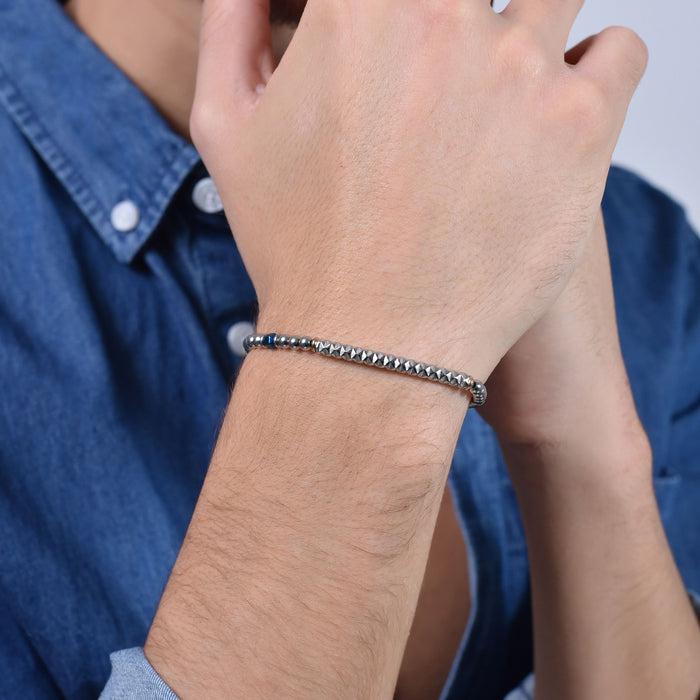 BRACELET HOMME EN ACIER AVEC HÉMATITE BLEUE