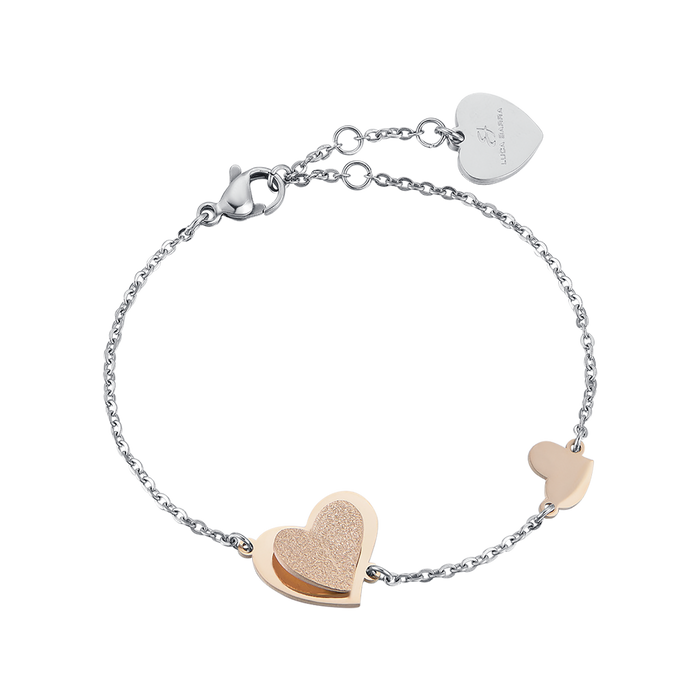 STEEL BRACELET, HEART IN IP ROSE STEEL WITH IP ROSE GLITTER
