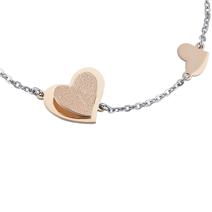STEEL BRACELET, HEART IN IP ROSE STEEL WITH IP ROSE GLITTER