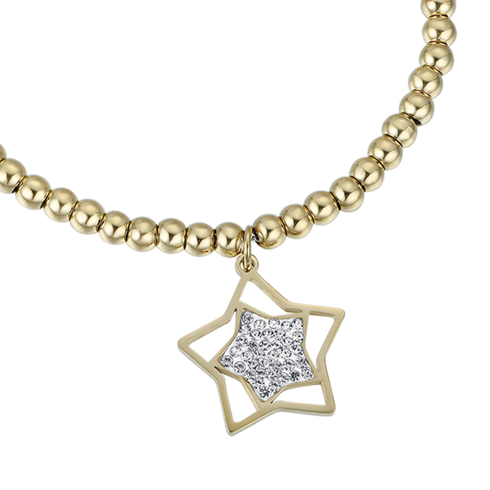 BRACELET FEMME EN ACIER DORÉ IP AVEC ÉTOILE ET CRISTAUX BLANCS