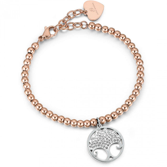 Bracciale pallini rosè con albero della vita pendente