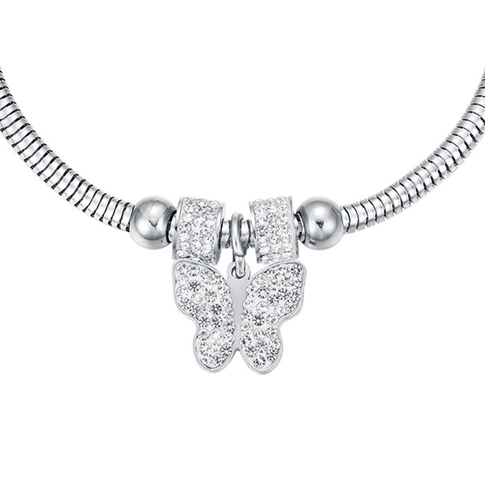 BRACELET FEMME EN ACIER AVEC PAPILLON ET CRISTAUX BLANCS