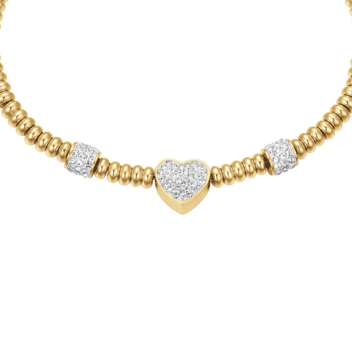 Bracelet en acier doré IP avec cœur et cristaux blancs