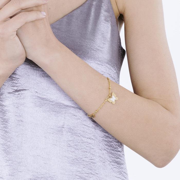 BRACELET FEMME EN ACIER DORÉ IP AVEC PAPILLONS ET CRISTAUX BLANCS