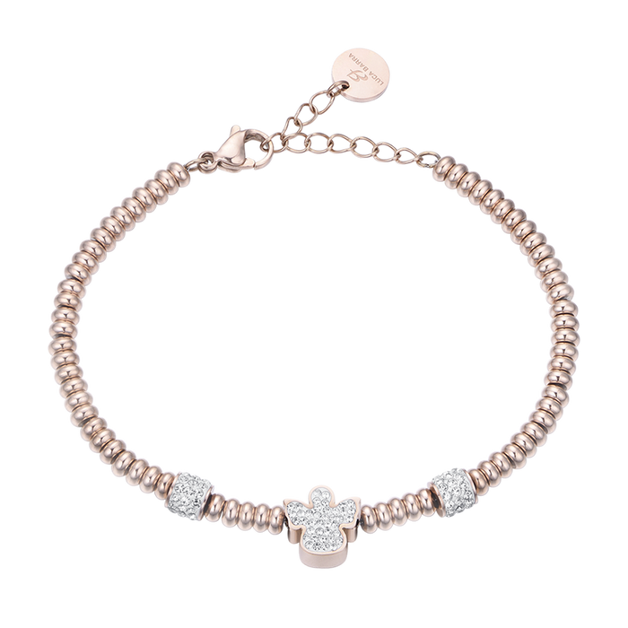 IP ROSE STEEL BRACELET WITH ANGEL WITH WHITE CRYSTALS
