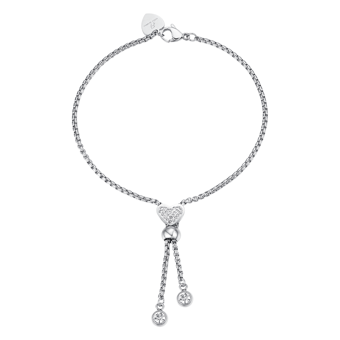 STEEL BRACELET WITH HEART WITH WHITE CRYSTALS