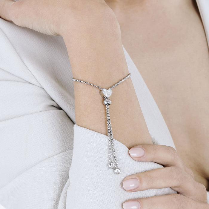 STEEL BRACELET WITH HEART WITH WHITE CRYSTALS