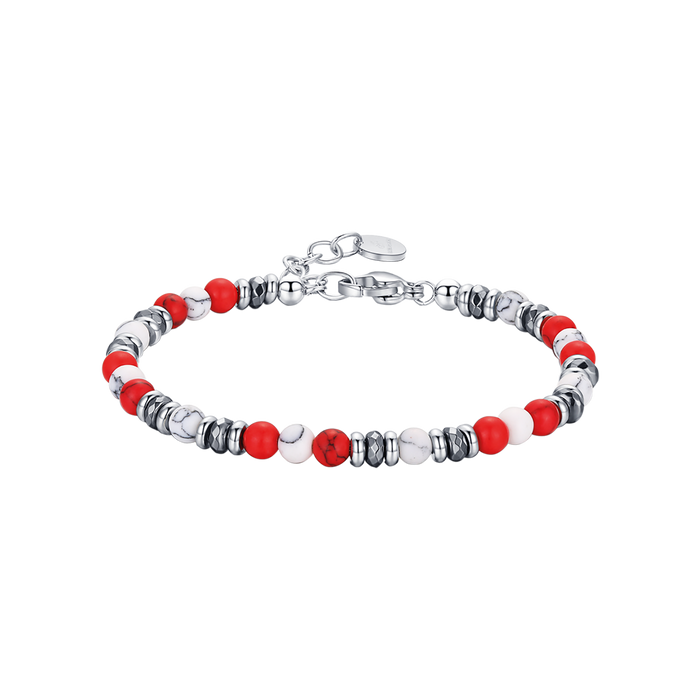 BRACELET EN ACIER AVEC PIERRES ROUGES ET BLANCHES