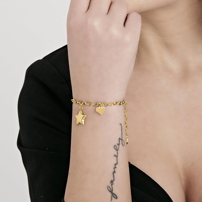 BRACCIALE DONNA IN ACCIAIO IP GOLD CON STELLA E CUORE