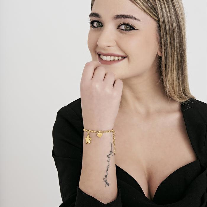 BRACCIALE DONNA IN ACCIAIO IP GOLD CON STELLA E CUORE
