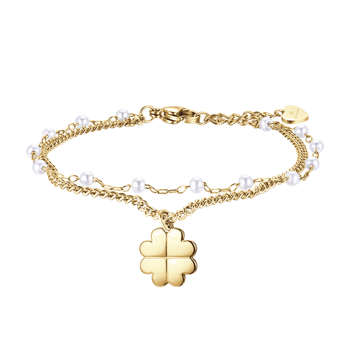 BRACELET FEMME EN ACIER DORÉ IP AVEC TRÈFLE À QUATRE FEUILLES