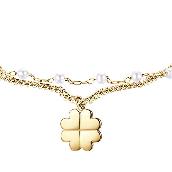 WOMEN'S BRACELET IN IP GOLD STEEL WITH FOUR-LEAF CLOVER