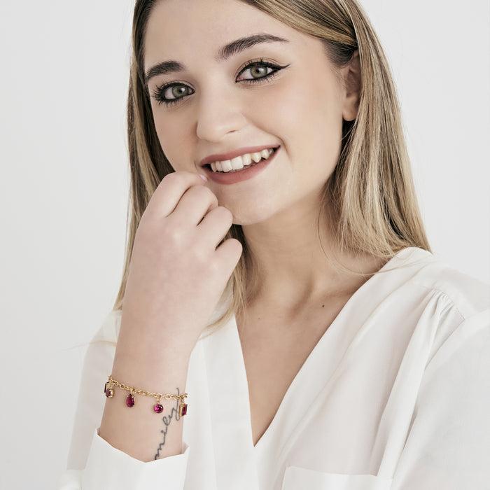 WOMEN'S BRACELET IN IP GOLD STEEL WITH FUCHSIA CRYSTALS