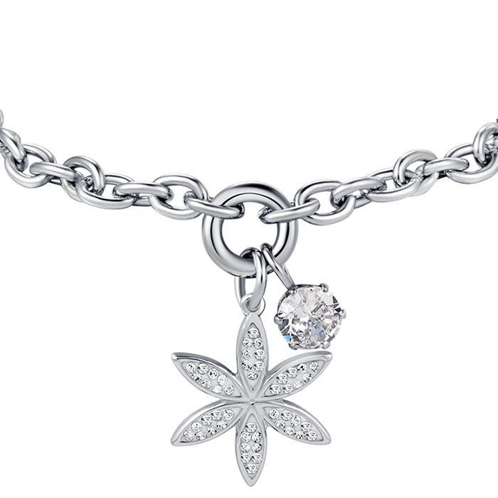 BRACCIALE DONNA IN ACCIAIO CON FIORE DELLA VITA CON CRISTALLI BIANCHI