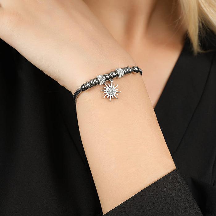 WOMEN'S BRACELET IN STEEL WITH SUN WITH WHITE CRYSTALS