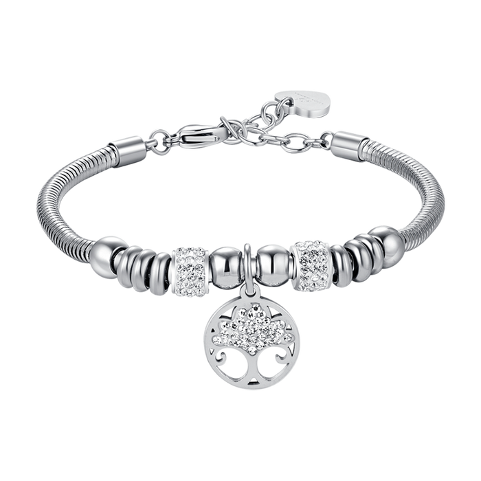 WOMEN'S STEEL BRACELET WITH TREE OF LIFE WITH WHITE CRYSTALS