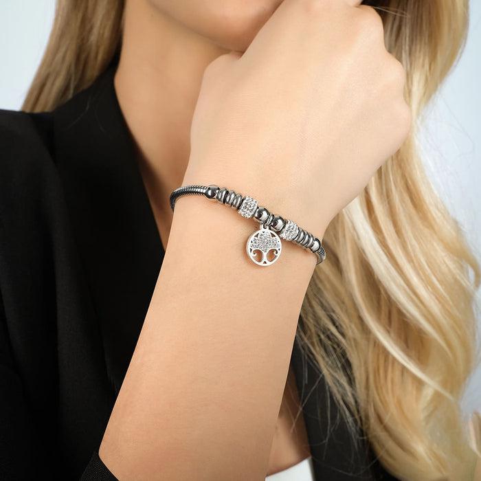 WOMEN'S STEEL BRACELET WITH TREE OF LIFE WITH WHITE CRYSTALS