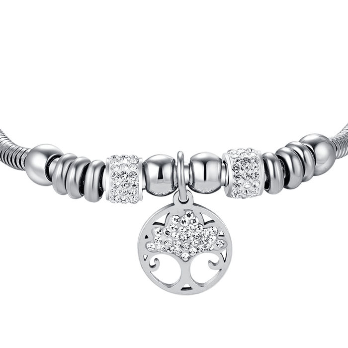 WOMEN'S STEEL BRACELET WITH TREE OF LIFE WITH WHITE CRYSTALS