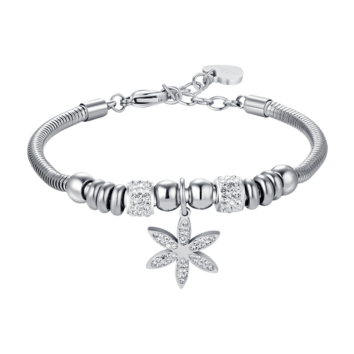 WOMEN'S STEEL BRACELET WITH FLOWER OF LIFE WITH WHITE CRYSTALS