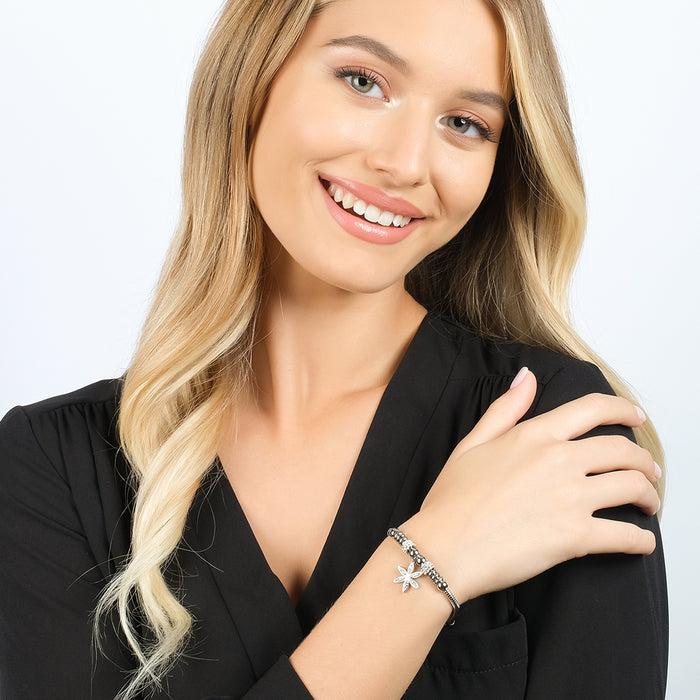 BRACCIALE DONNA IN ACCIAIO CON FIORE DELLA VITA CON CRISTALLI BIANCHI