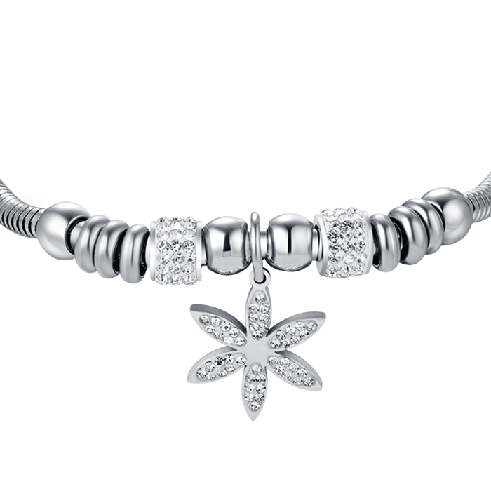 BRACCIALE DONNA IN ACCIAIO CON FIORE DELLA VITA CON CRISTALLI BIANCHI