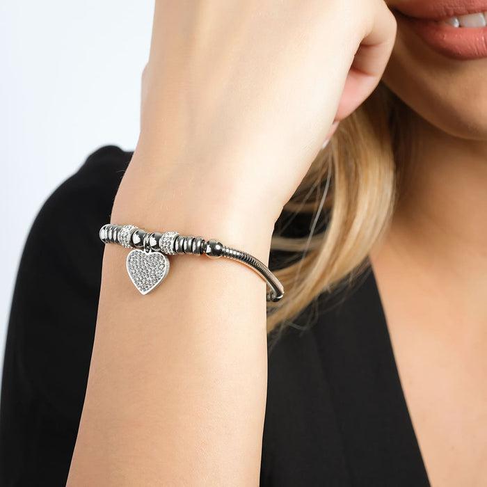 WOMEN'S STEEL BRACELET WITH HEART WITH WHITE CRYSTALS