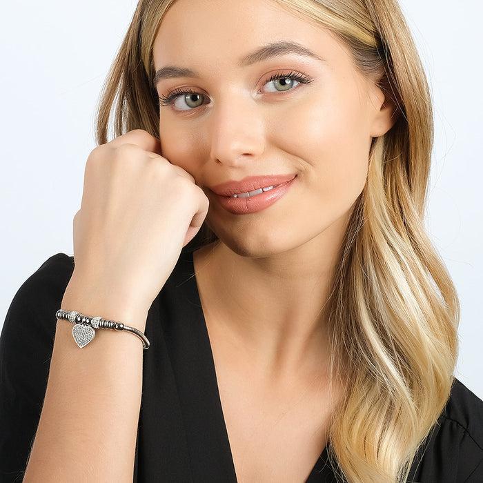 WOMEN'S STEEL BRACELET WITH HEART WITH WHITE CRYSTALS