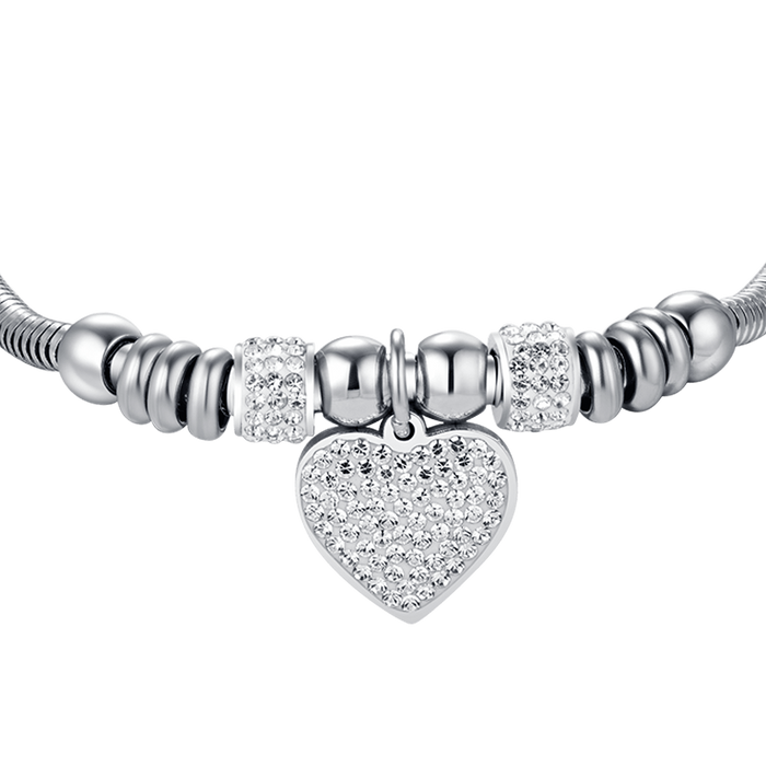 WOMEN'S STEEL BRACELET WITH HEART WITH WHITE CRYSTALS