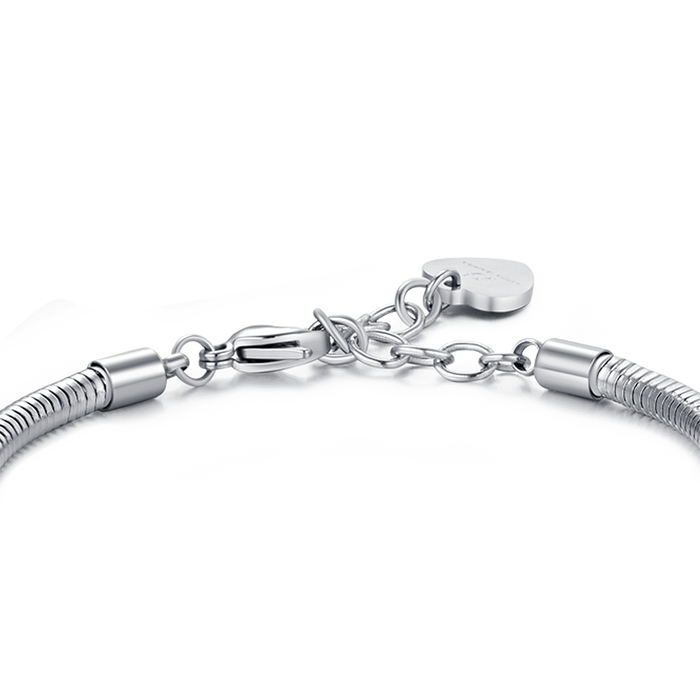 WOMEN'S STEEL BRACELET WITH FOUR-LEAF CLOVER WITH WHITE CRYSTALS