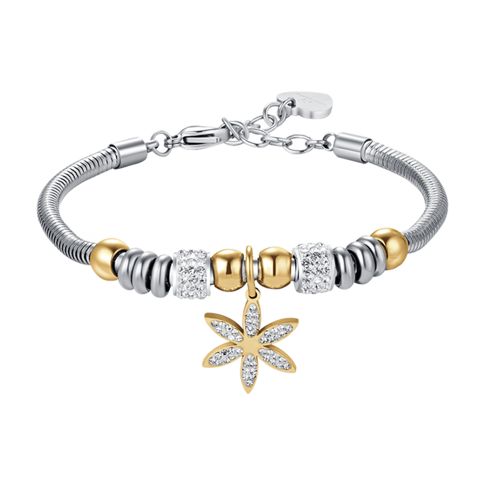 WOMEN'S STEEL BRACELET WITH FLOWER OF LIFE WITH WHITE CRYSTALS