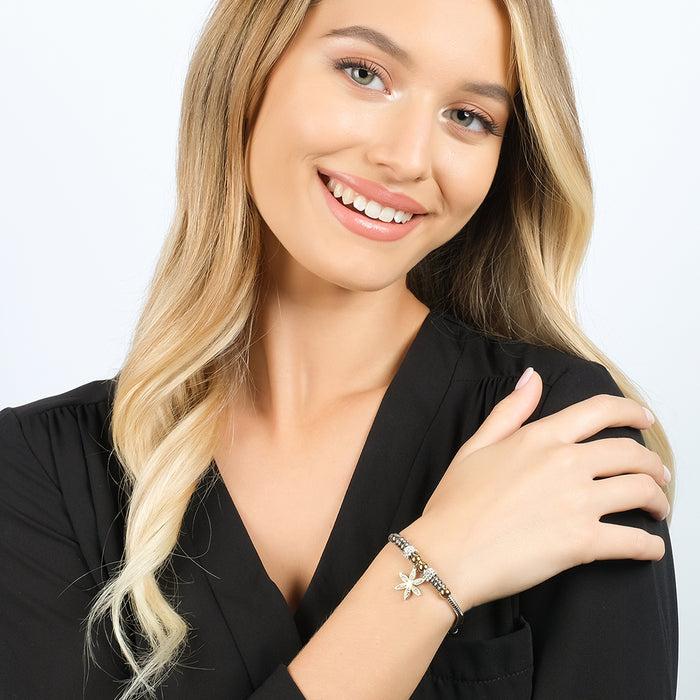 BRACCIALE DONNA IN ACCIAIO CON FIORE DELLA VITA CON CRISTALLI BIANCHI